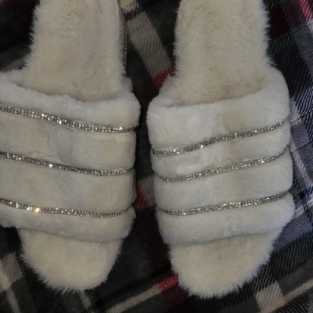 Fuzzy Embellished Platform Slippers